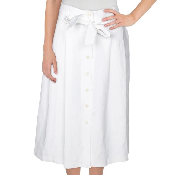 NWT Anne Klein White Linen Blend Belt Skirt Size 14 - Picture 1 of 9